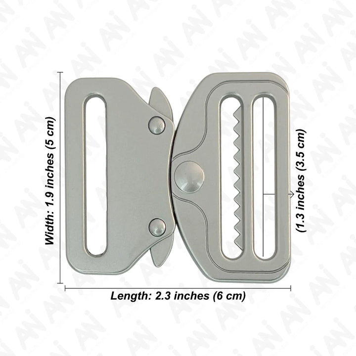 Ani Accessories Metal Matt Silver Tactical cobra Buckles Size written on the white background.