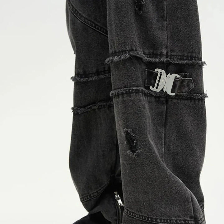 Ani Accessories Metal Matt Silver Tactical cobra Buckles on the baggy charcoal jean  in the white background.
