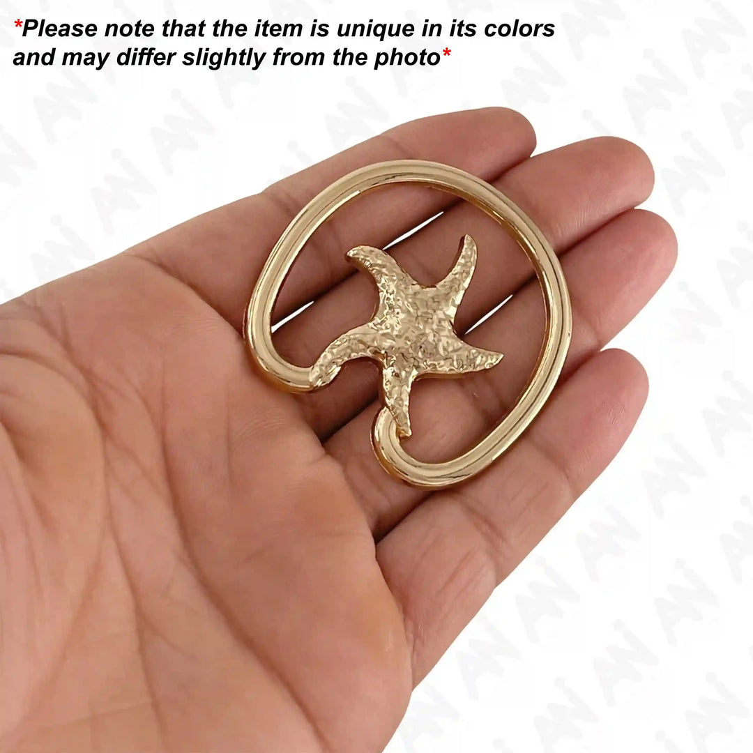 Ani Accessories Metal Starfish Gold Bikini Ring Buckle place on hand with caution on the background of product slightly differ from the image.