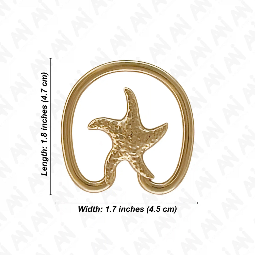 Ani Accessories Metal Starfish Gold Bikini Ring Buckle  Size on the white background.
