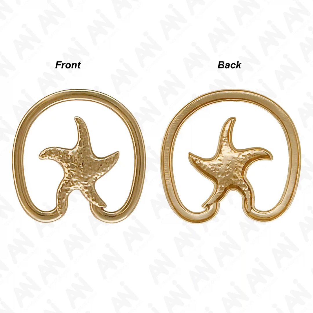Ani Accessories Metal Starfish Gold Bikini Ring Buckle front and back view in white background.