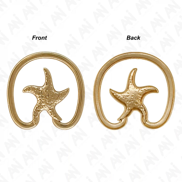 Ani Accessories Metal Starfish Gold Bikini Ring Buckle front and back view in white background.
