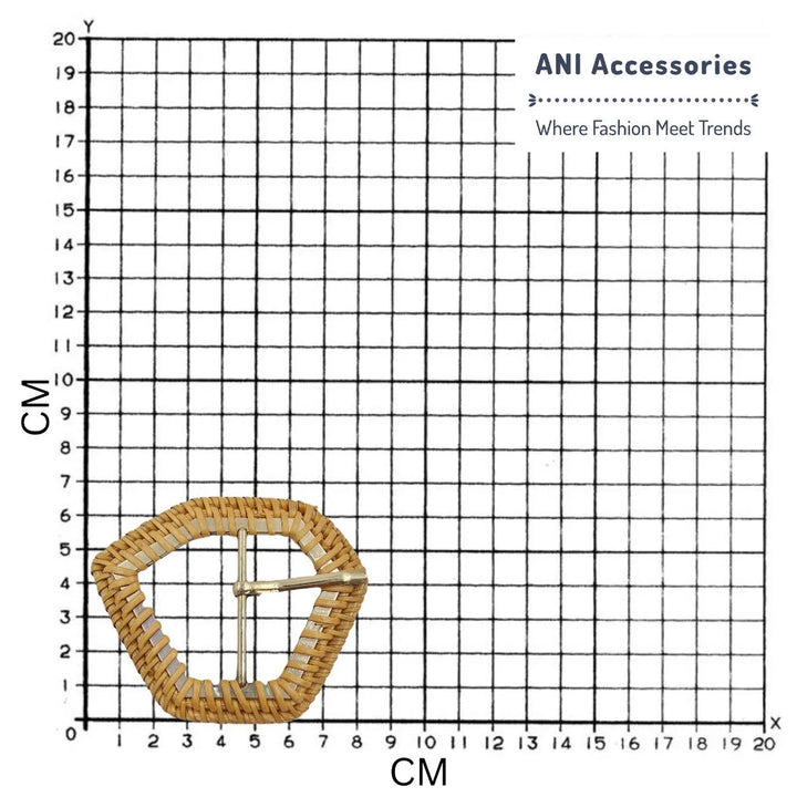 Ani Accessories Micro Braided Raffia Metal Prong placed on size chart graph to represent the exact size of buckle.