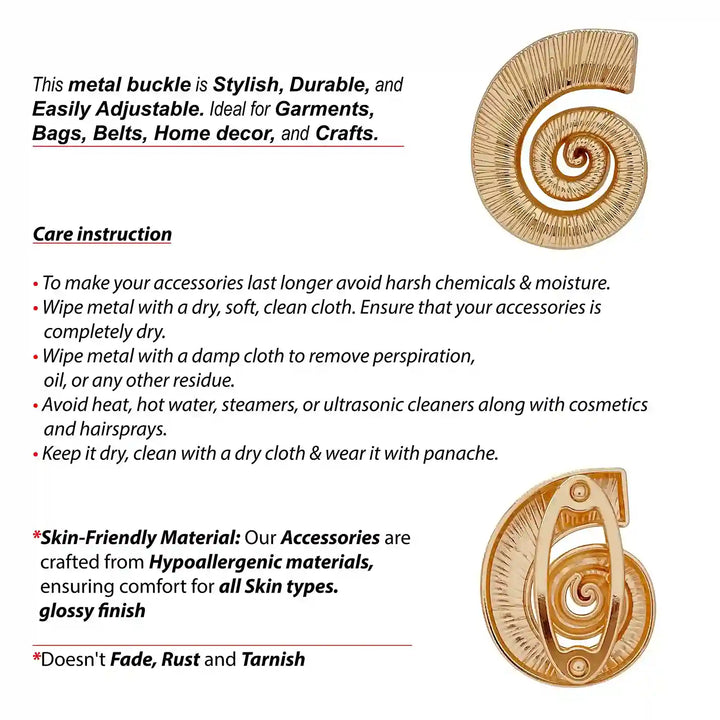 Ani Accessories Nautical Charm Metal Buckle front and back image of the buckle with written care instruction in a white background.