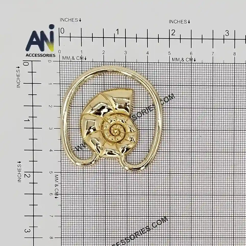 Ani Accessories Ocean's Shell Embrace metal buckle placed on a size chart bar graph.