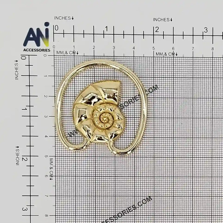 Ani Accessories Ocean's Shell Embrace metal buckle placed on a size chart bar graph.