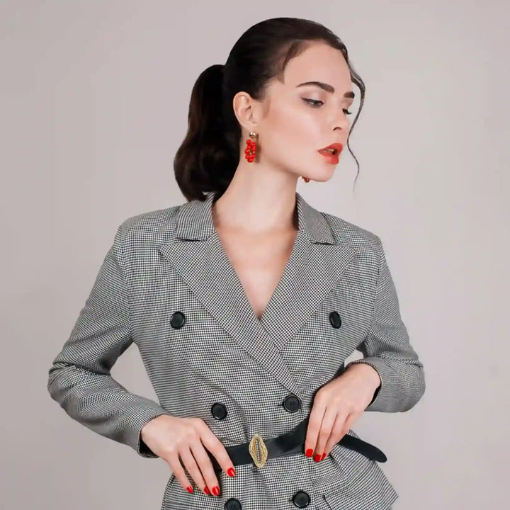 Ani Accessories Organic Shaped Gold Buckle use in waist belt on the blazer.