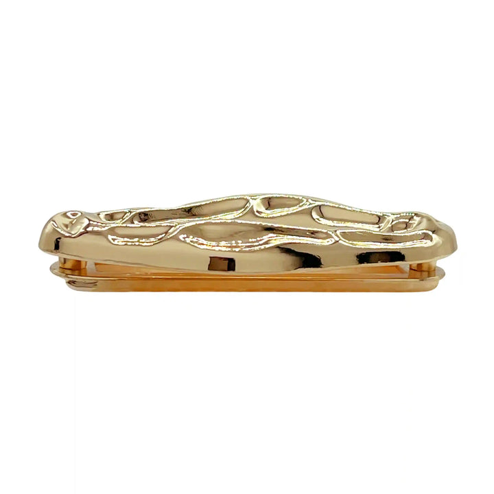 Ani Accessories Organic Shaped Gold Buckle side angle image to show the thickness of the buckle in the white background.