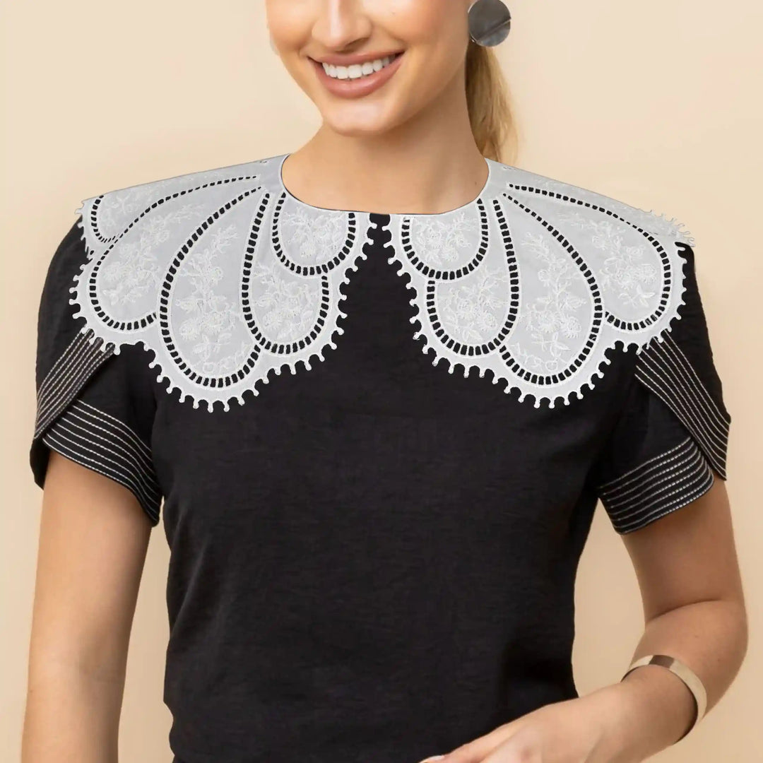 Ani Accessories Peter Pan collar featuring broderie anglaise cutwork embroidery for women apparel