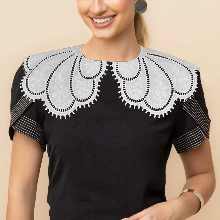 Ani Accessories Peter Pan collar featuring broderie anglaise cutwork embroidery for women apparel