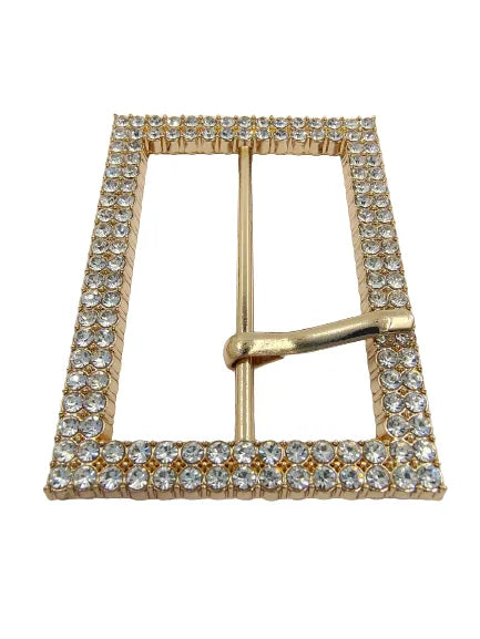 Ani Accessories Prong Graceful Design Gold Finish Diamond Buckle Flat angle view to show the proper image of the buckle in a white background.