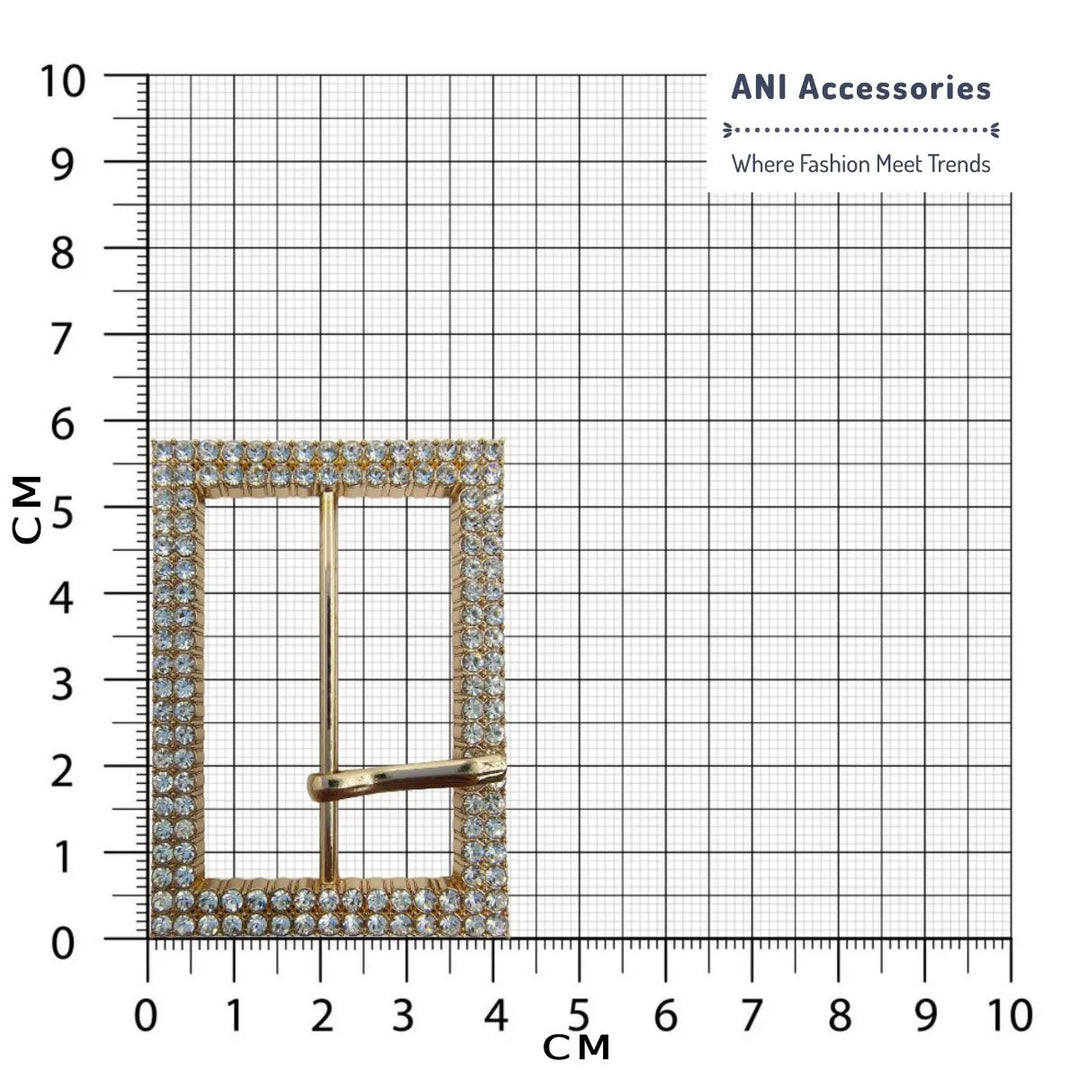 Ani Accessories Prong Graceful Design Gold Finish Diamond Buckle placed in a size chart bar graph to show the exact size of the buckle.