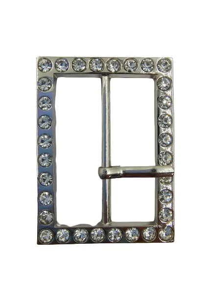  Ani Accessories Prong Shiny Rhinestone Silver Buckle  Front image in a white background.