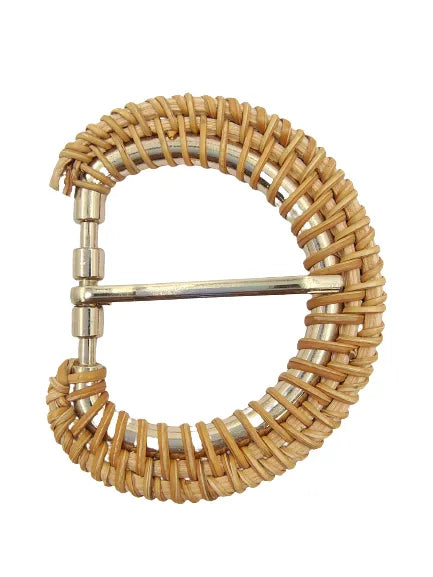 Ani Accessories Raffia Metal Handmade D-Shape Prong Buckle  zooming image in a white background.