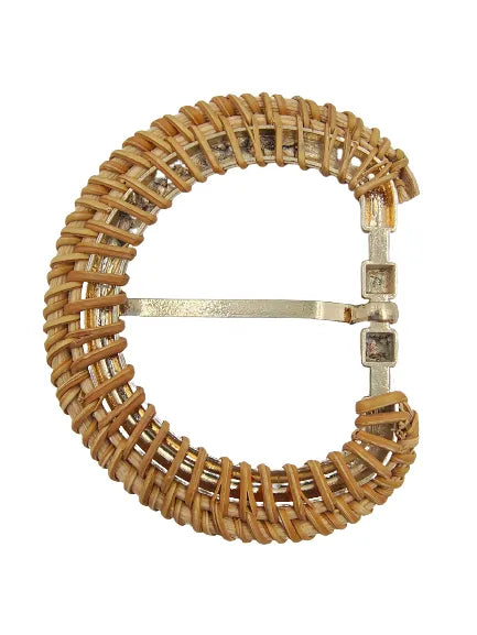 Ani Accessories Raffia Metal Handmade D-Shape Prong Buckle  back side zooming image in a white background.