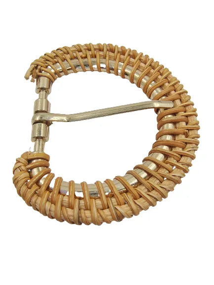 Ani Accessories Raffia Metal Handmade D-Shape Prong Buckle zooming side angle.