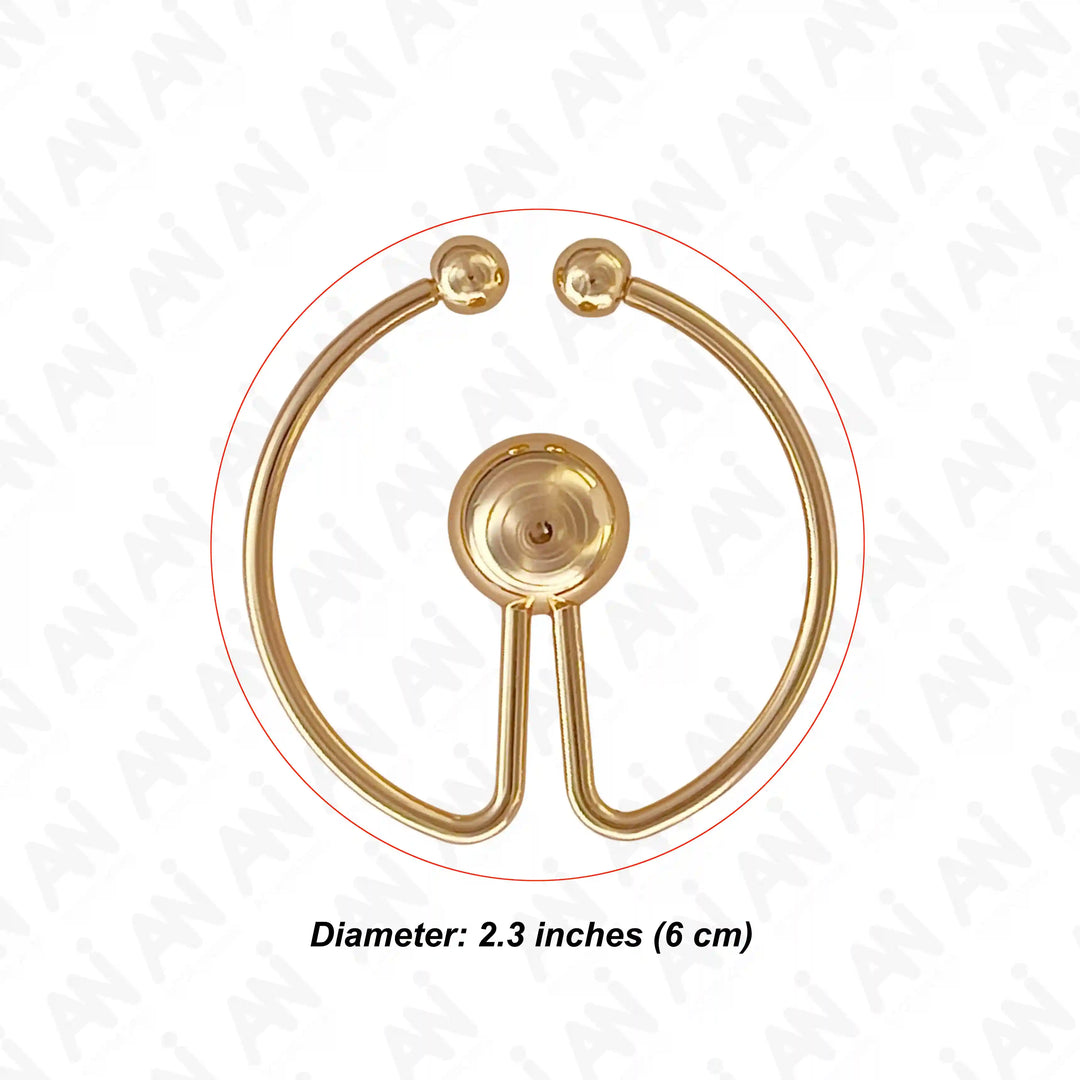 Ani Accessories Round Ball Tip Gold Metal Buckle with marking the size of the diameter of the buckle in the white background.
