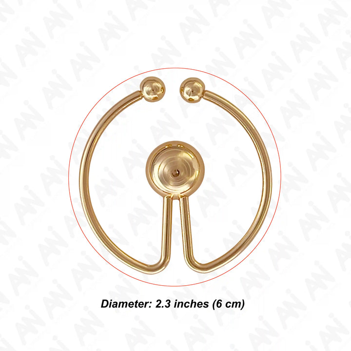 Ani Accessories Round Ball Tip Gold Metal Buckle with marking the size of the diameter of the buckle in the white background.