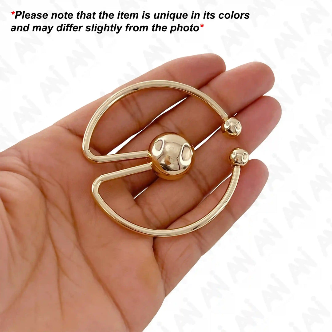 Ani Accessories Round Ball Tip Gold Metal Buckle hold on the palm with caution text of product may differ from the image.