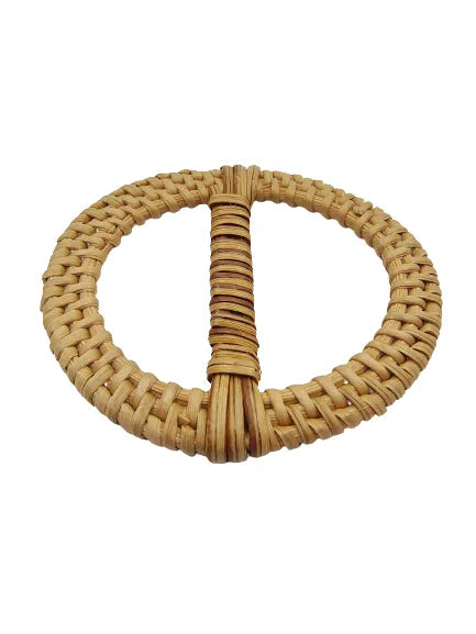 Ani Accessories Round Fully Braided Raffia Handmade Buckle on a white background.