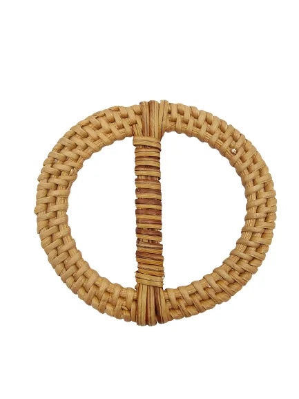 Ani Accessories Round Fully Braided Raffia Handmade  Buckle front view on white surface