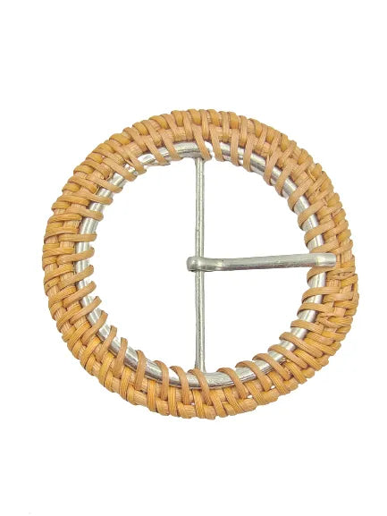 Ani Accessories Round metal Raffia Handmade Buckle With a Prong zooming  front image in a white background