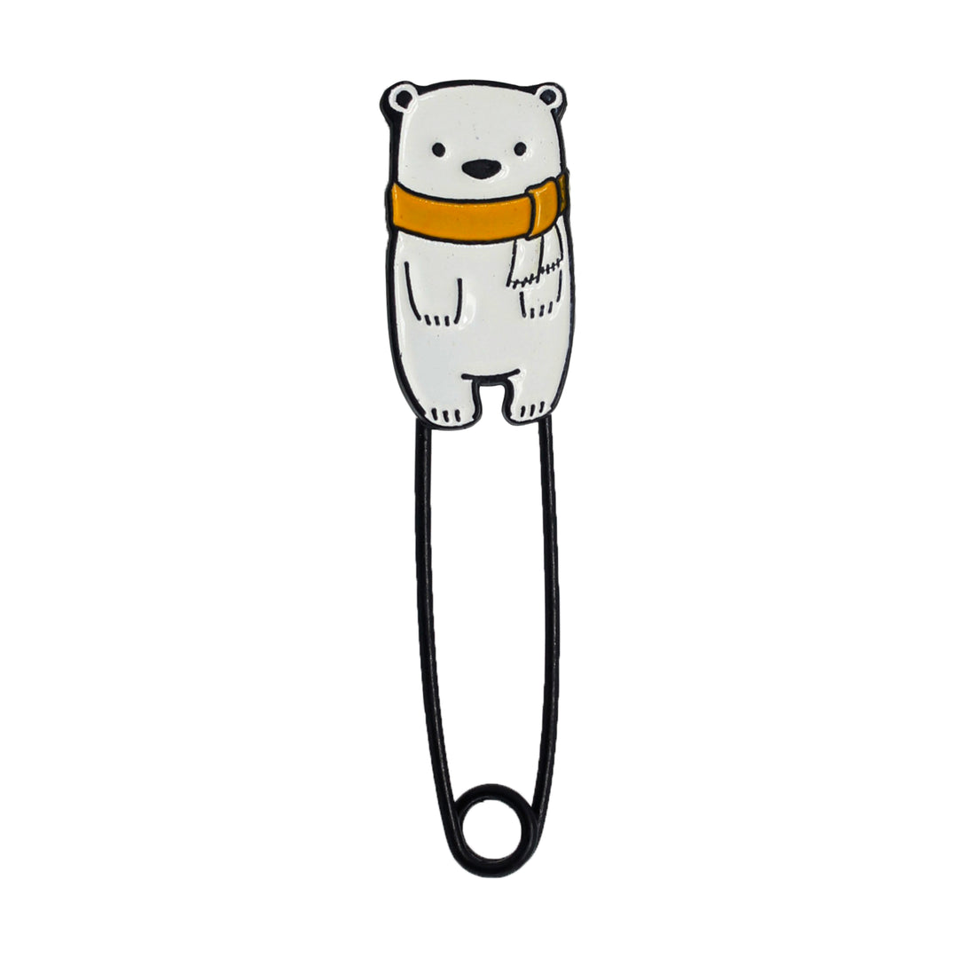 Lovely polar bear fancy safety pin brooch by Ani Accessories, cute accessory for clothing and bags.