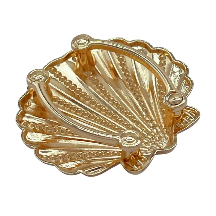 Ani Accessories Scallop Shell Metal Buckle zooming image of the backside of the golden buckle in the white background.