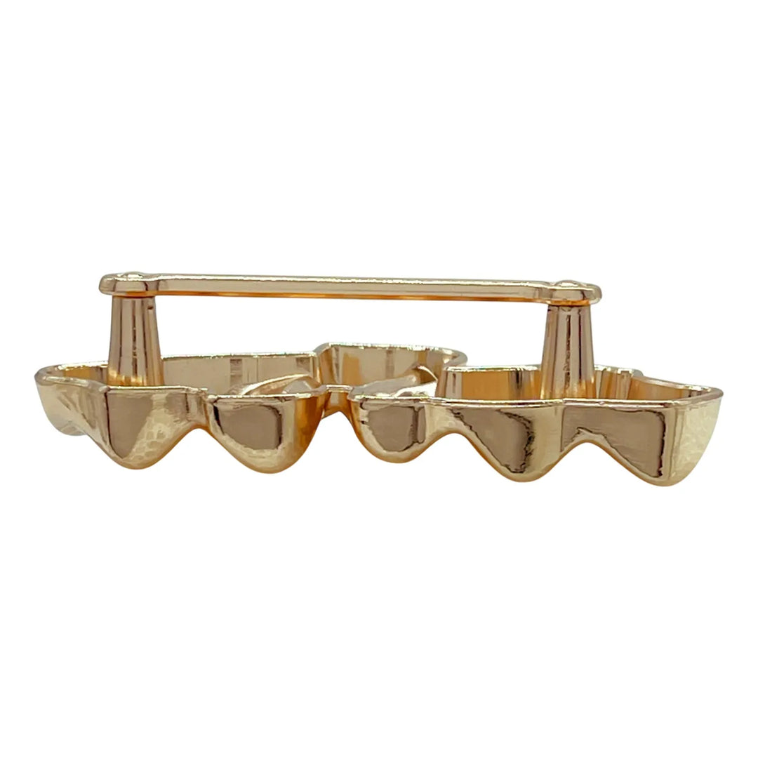 Ani Accessories Sculpted Gold Abstract Buckle  zooming in the white background.