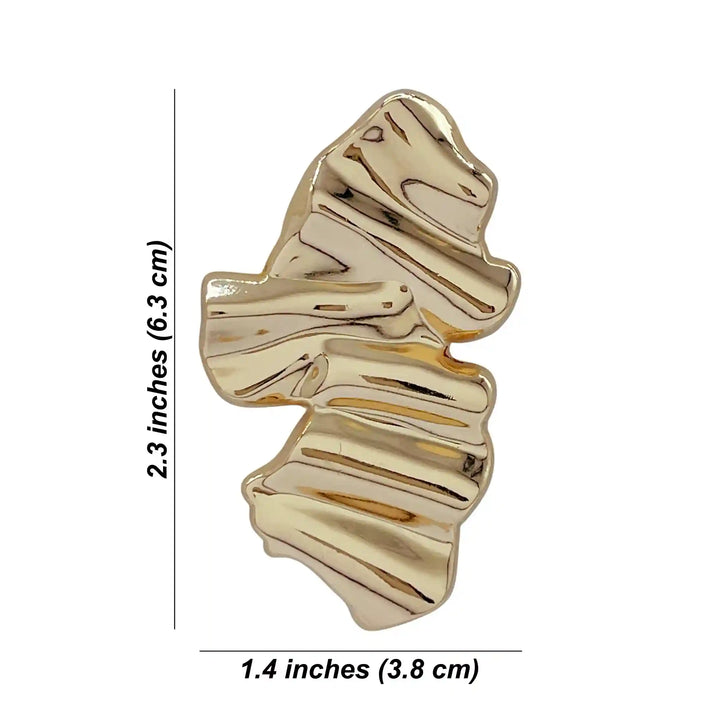 Ani Accessories Sculpted Gold Abstract Buckle Size Shown in   zooming on the white background.