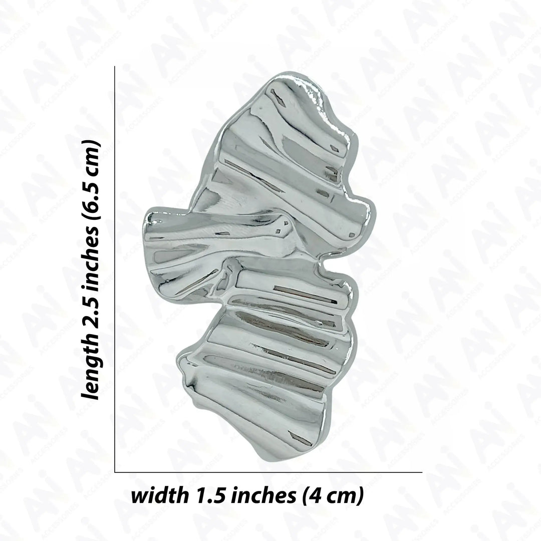 Ani Accessories Sculpted Silver Abstract Buckle Size on the zooming image in the white background.