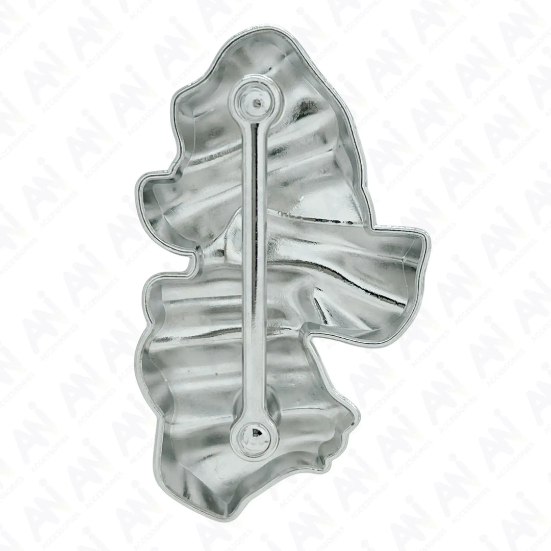 Ani Accessories Sculpted Silver Abstract Buckle backside in the white background.
