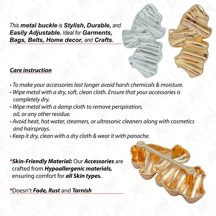 Ani Accessories Sculpted Silver Abstract Buckle  infographic on the white background.