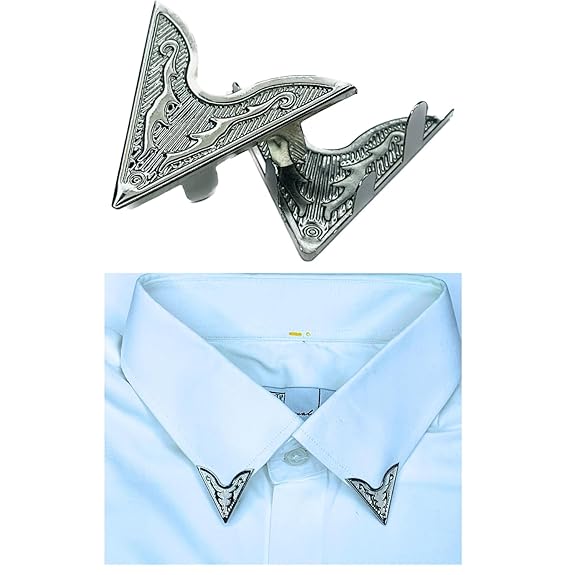 Ani Accessories |2  zooming image of ( Silver Tribal Collar Tips and blue shirt)  