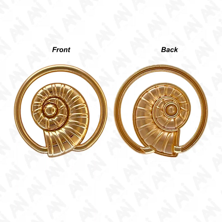 Ani Accessories Spiral Shell Gold Shiny Buckle Zooming image of front & back image in a white background.