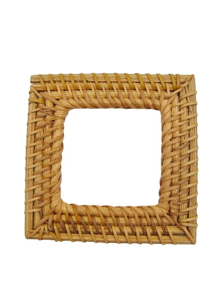 Square Natural Woven Rattan Raffia Buckle  on white background