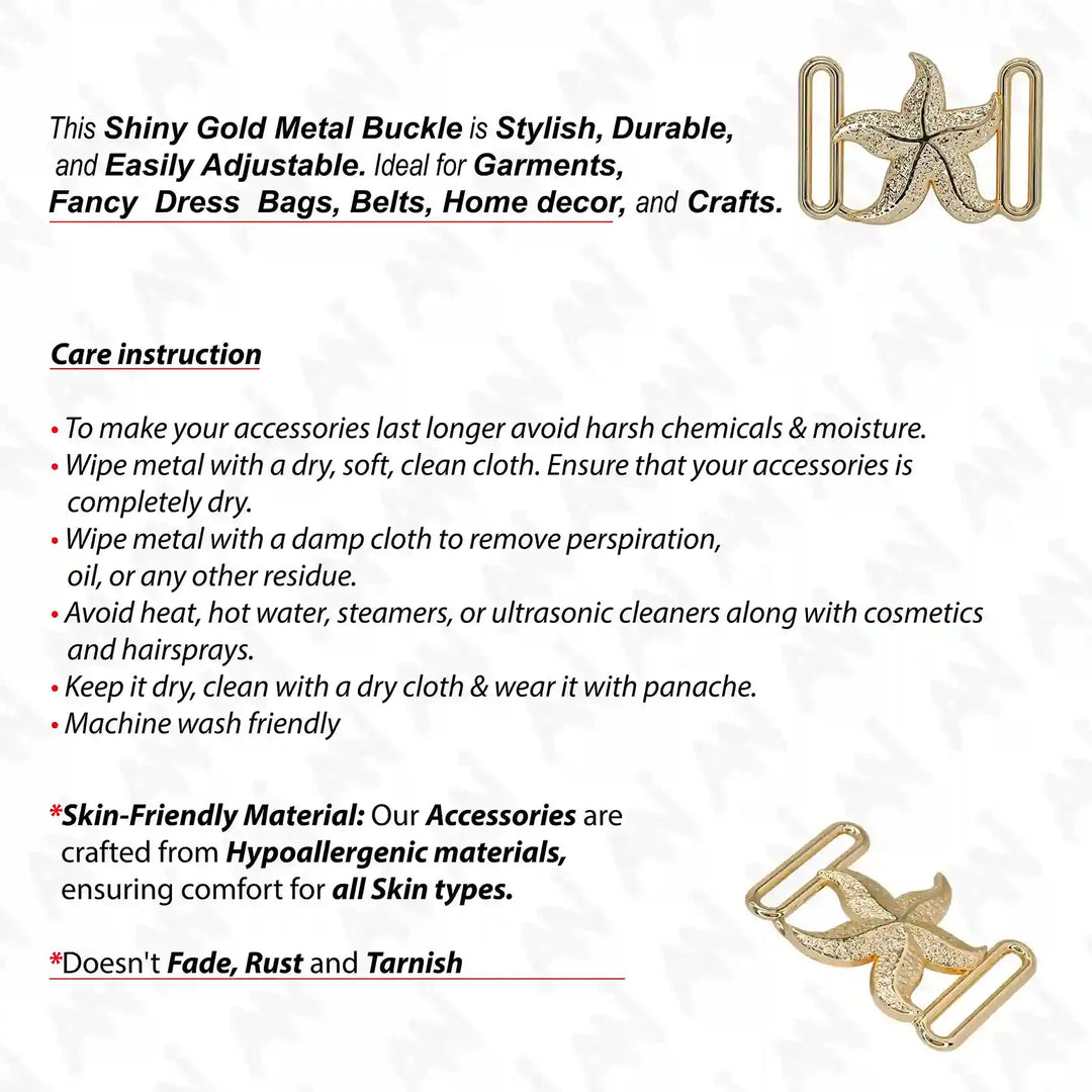 Ani Accessories Star Fish Party Wear & Beach Wear Buckle front & back image with written care instruction in a white background.