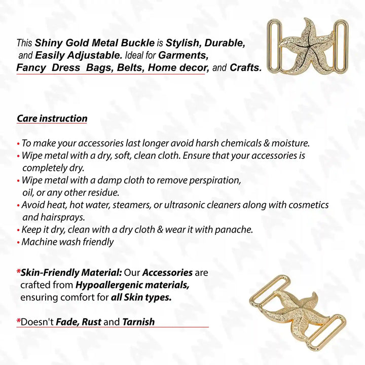 Ani Accessories Star Fish Party Wear & Beach Wear Buckle front & back image with written care instruction in a white background.
