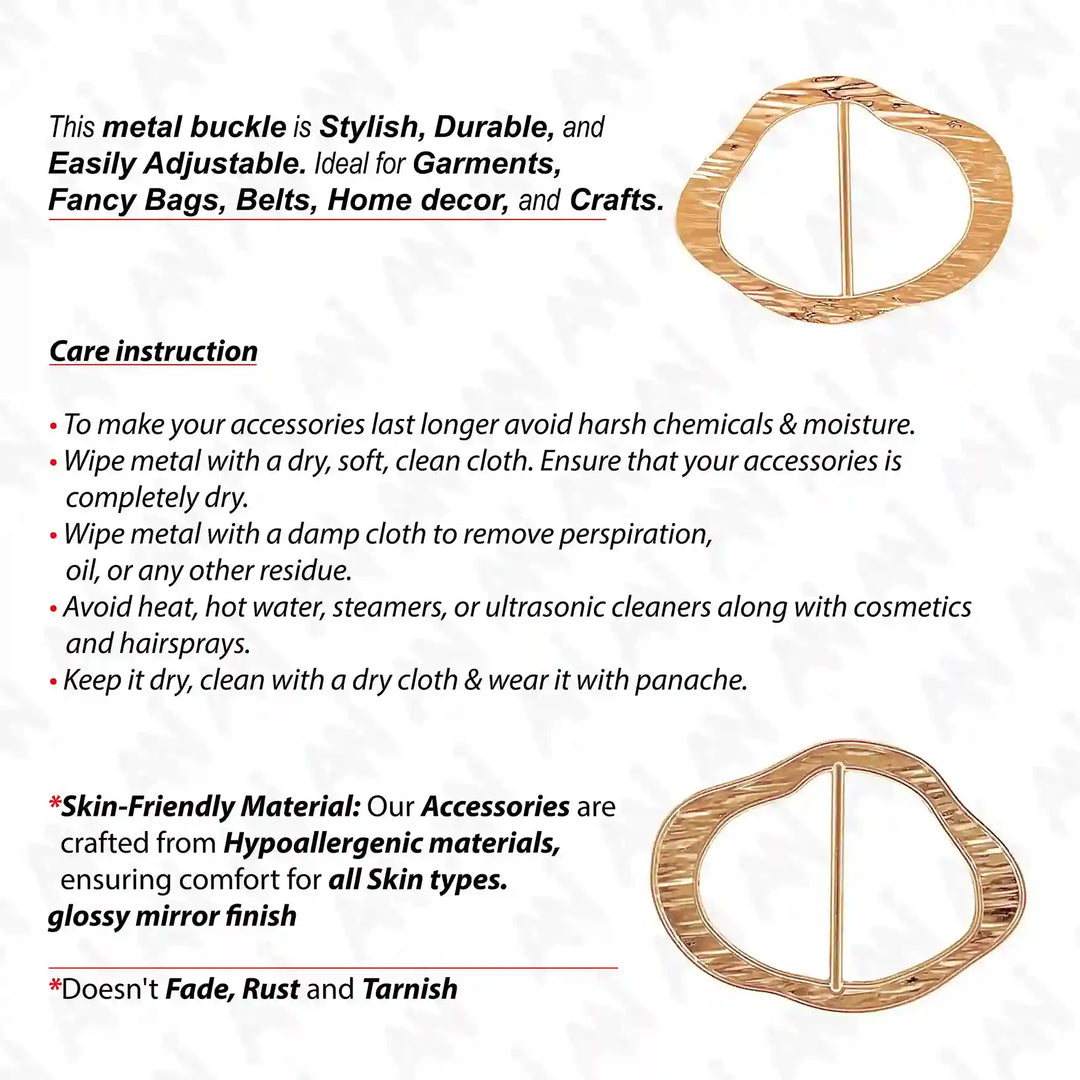 Ani Accessories Textured Oval Buckle front and back image with written text of care instruction of the buckle in the white background.