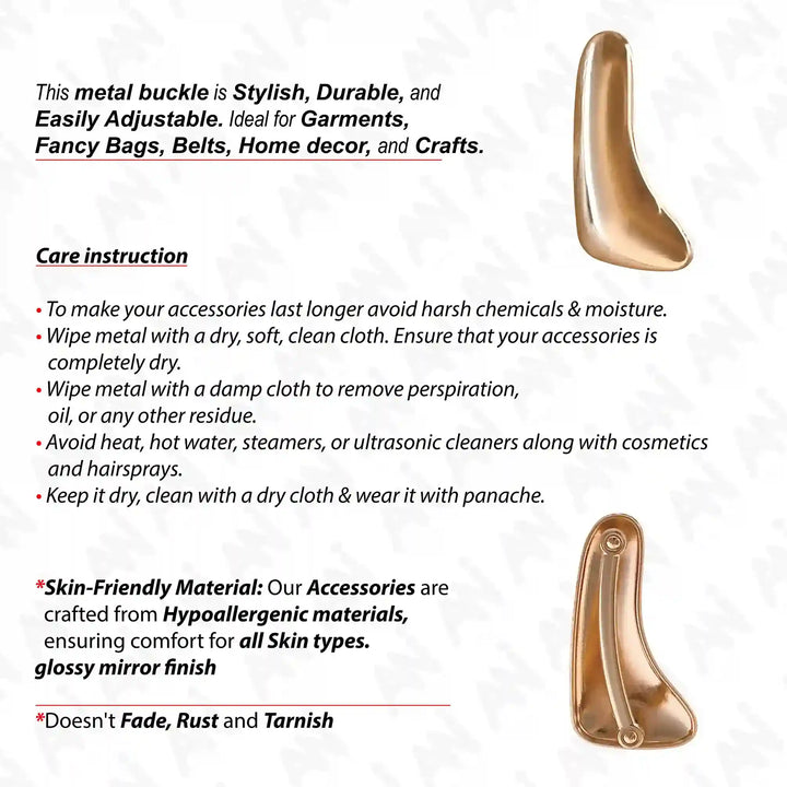 Ani Accessories Tidal Shape Buckle front and back image with written care instruction in the white background.