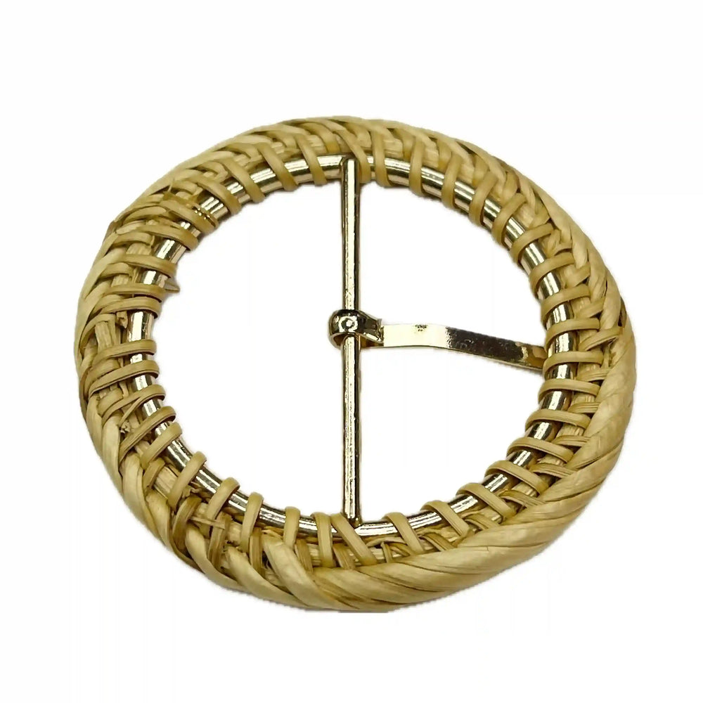 Ani Accessories Timeless single braided circle buckle  with prong backside view on a white plain background.