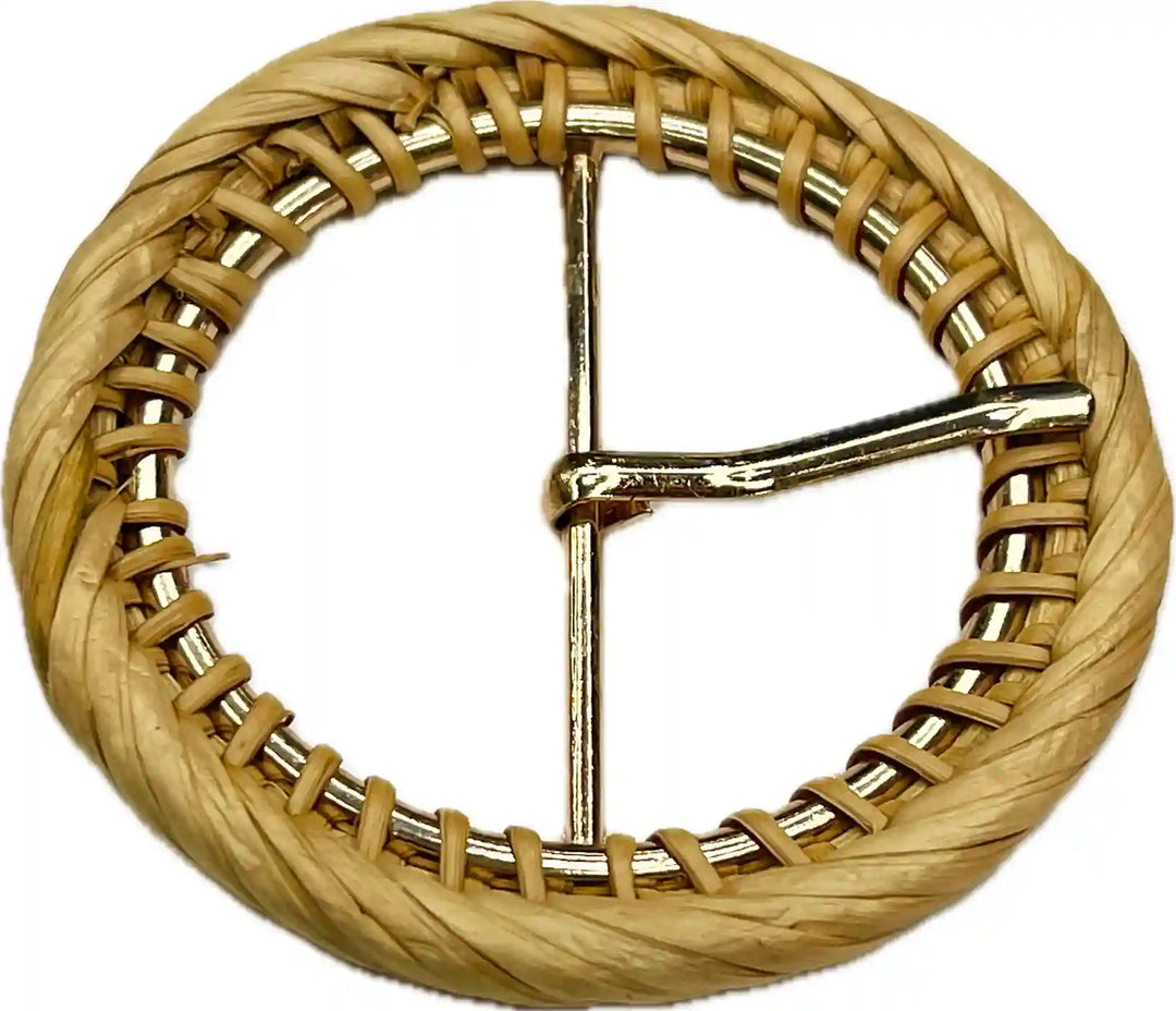  Buy now Ani Accessories Timeless single Braided Circle Raffia Buckle with prong front view on a white background