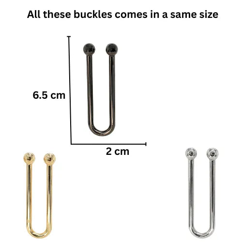 Ani Accessories U-Shaped Elegant Metal  Silver Buckle  size shown in the white background with caption of all these buckles comes in a same size.