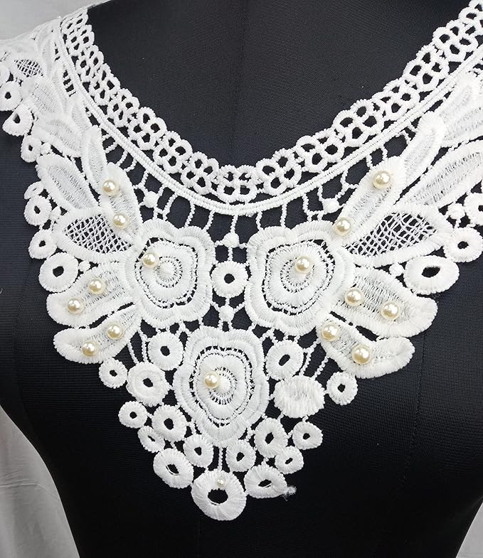 Ani Accessories Victorian ovals embroidered lace yoke with delicate detailing for elegant dresses and designer ethnic wear