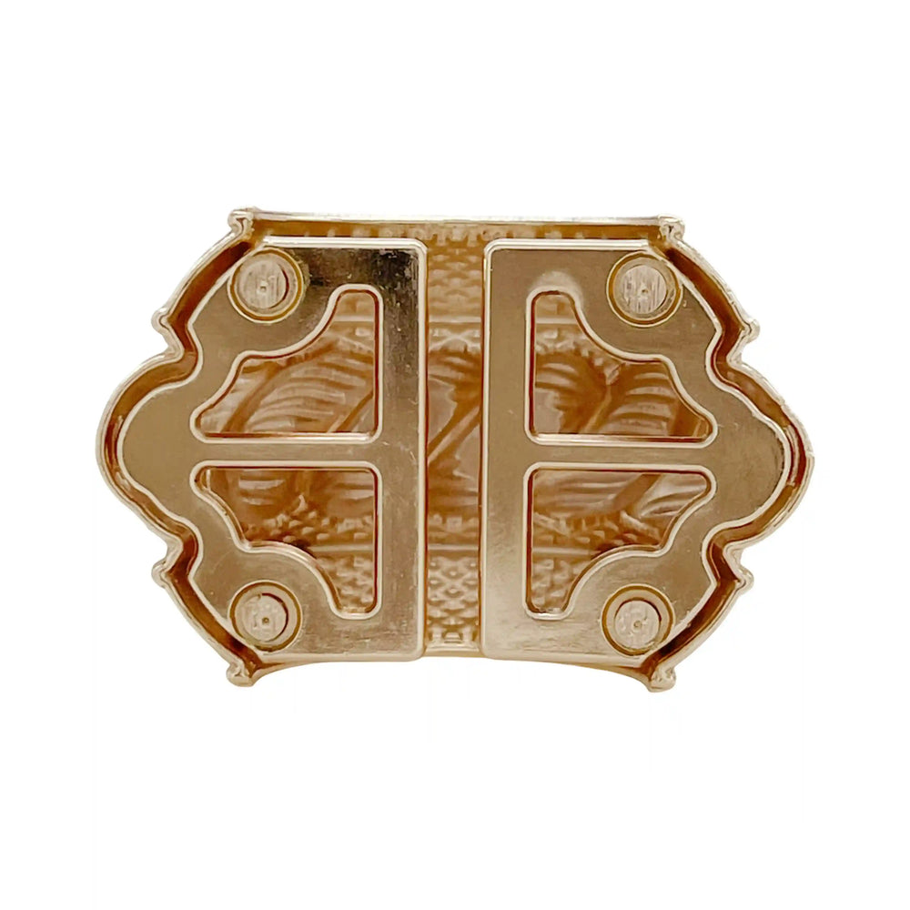Ani Accessories Vintage Gold Rope Barrel Buckle zooming backside image in a white background.