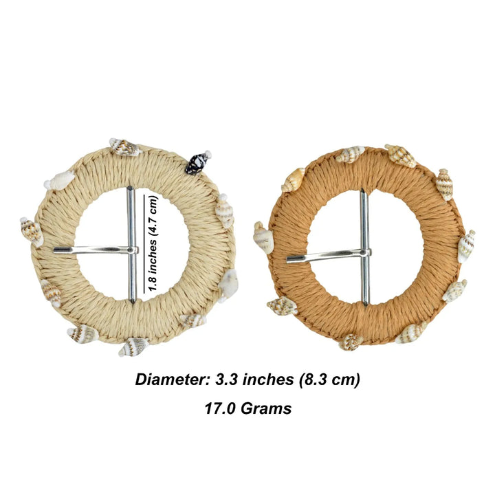 Ani Accessories artisan circle raffia buckle 3.3 inch straw woven buckle for belts bags DIY craft decor