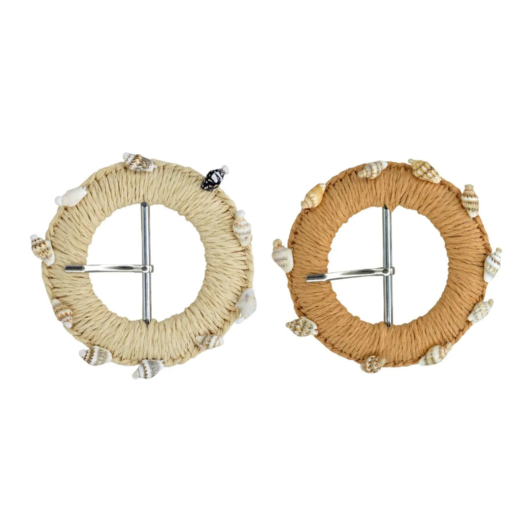 Ani Accessories artisan circle straw raffia buckle 3.3 inch woven buckle for belts bags DIY craft decor