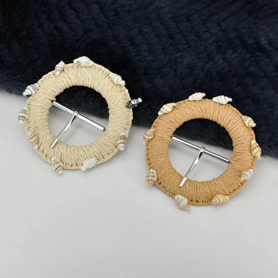 Ani Accessories artisan straw circle raffia buckle 3.3 inch handmade woven buckle for belts bags DIY craft decor