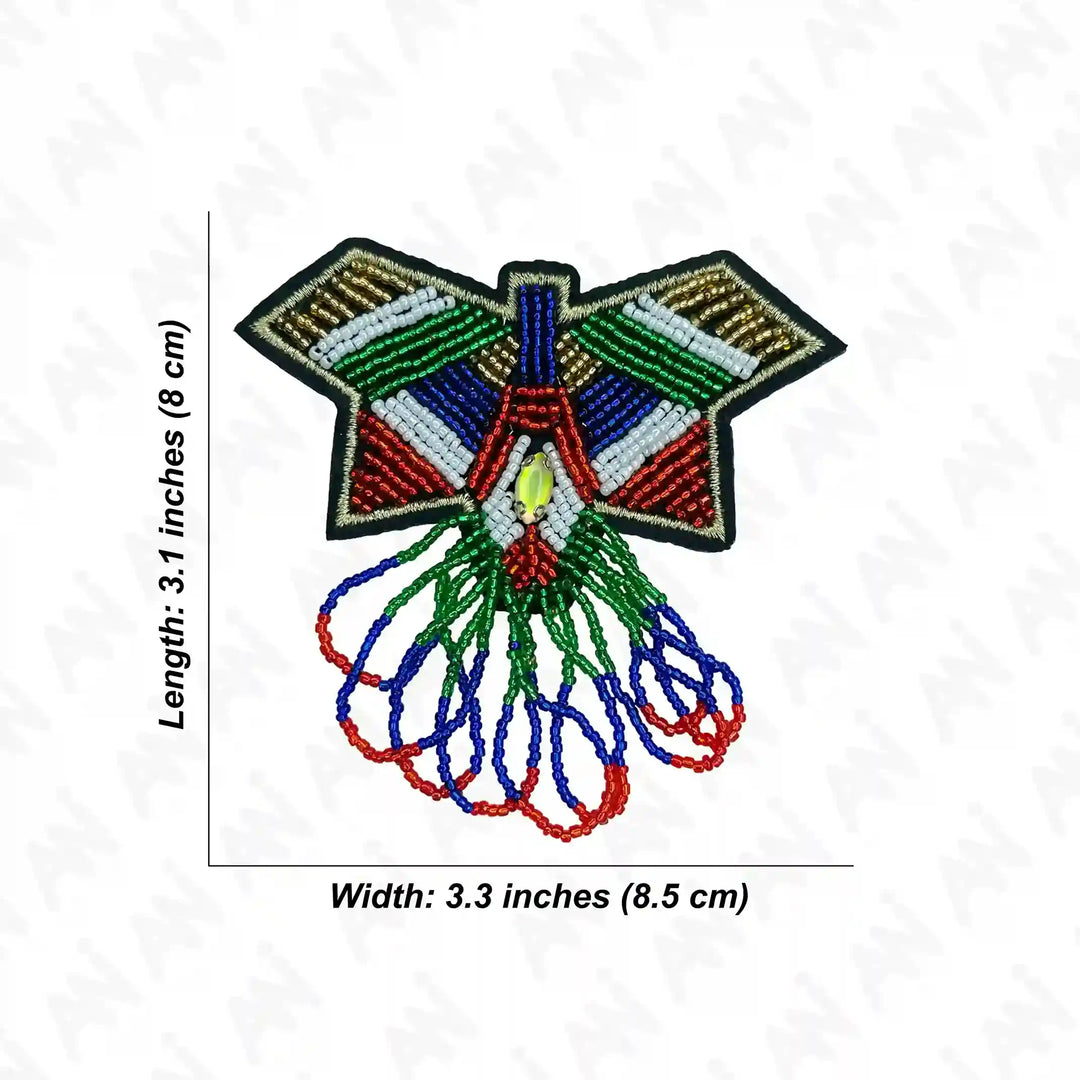Ani Accessories beaded butterfly patch showing length and width measurements for size reference