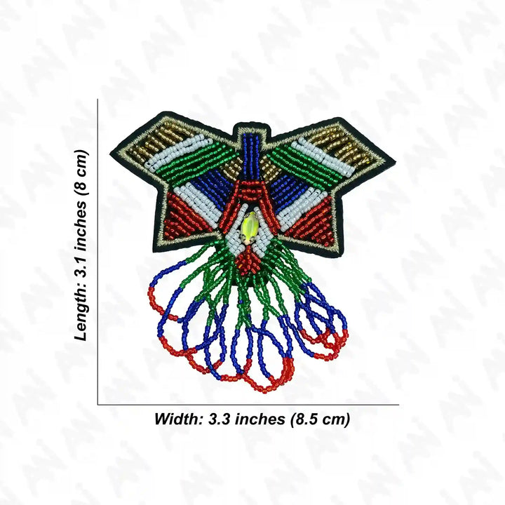 Ani Accessories beaded butterfly patch showing length and width measurements for size reference